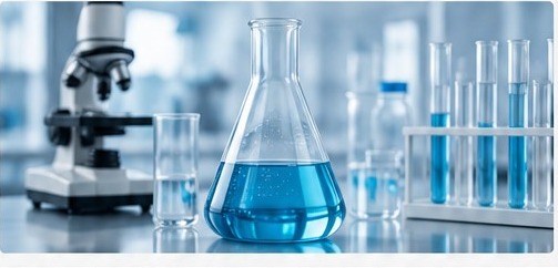Laboratory glassware and microscope